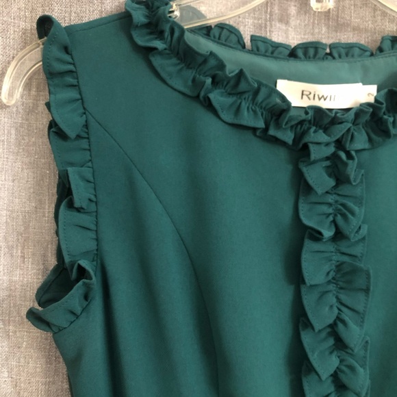 Riwins Teal Sleeveless A-Line Dress with Ribbon Tie - Picture 5 of 11